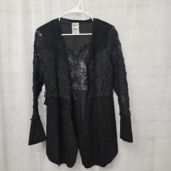 Vocal Jacket Black Goth Whimsigoth Grunge Lace Faux Suede M - Picture 6 of 9